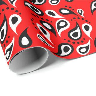 Hip Red Bandana Print Black White Paisley and Dots