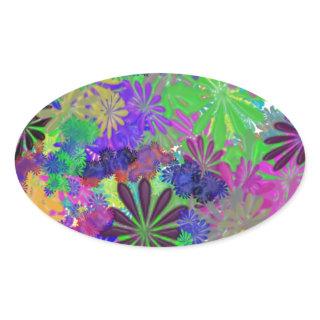 Hippie Flower Power Design Oval Sticker