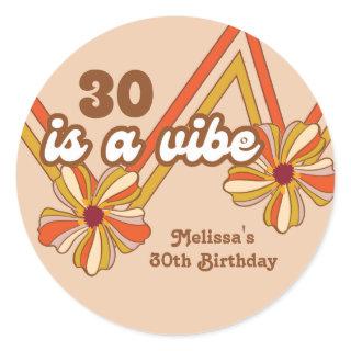 Hippie Flower Retro 70s Zigzag 30th Birthday  Classic Round Sticker