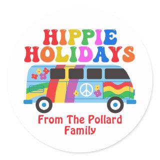 Hippie Holidays Cute Retro 70s Van Custom Gift Classic Round Sticker
