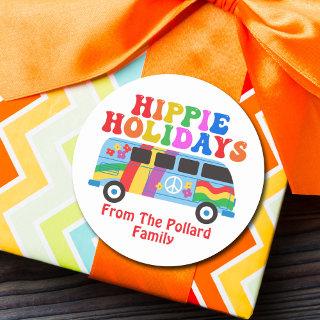 Hippie Holidays Cute Retro 70s Van Custom Gift Classic Round Sticker