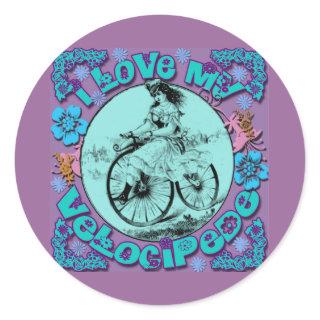 Hippie Look I Love My Velocipede T shirts, Mugs Classic Round Sticker