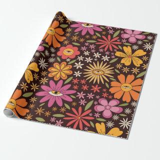 Hippie Psychedelic 70s Groovy Flowers Eye Pattern
