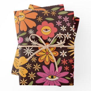 Hippie Psychedelic 70s Groovy Flowers Eye Pattern   Sheets