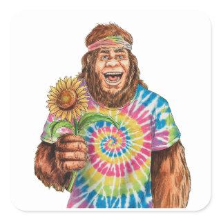 Hippie Sasquatch With Sunflower Square Sticker