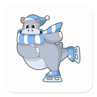 Hippo at Ice skating with Ice skates Square Sticker
