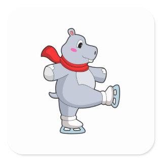 Hippo Ice skating Ice skates Square Sticker