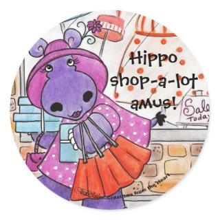 Hippo Shopping-Hippo shop-a-lot amus! Classic Round Sticker