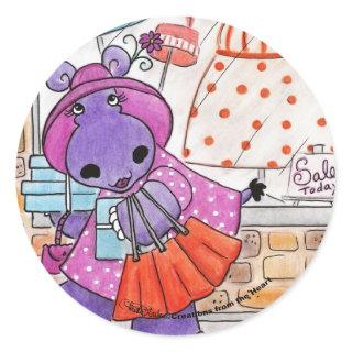 Hippo Shopping-Hippo shop-a-lot amus! Classic Round Sticker