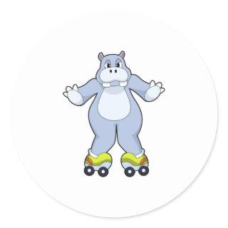 Hippo with Roller skates Classic Round Sticker