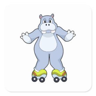 Hippo with Roller skates Square Sticker