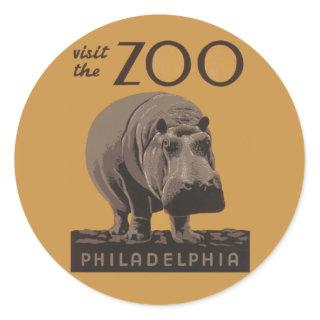 Hippopotamus vintage hippo zoo poster wpa  classic round sticker