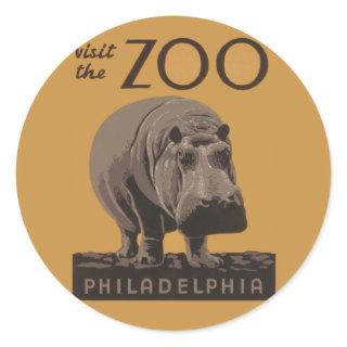 Hippopotamus vintage hippo zoo poster wpa  classic round sticker