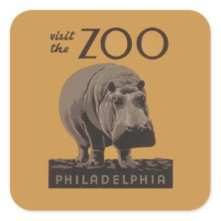 Hippopotamus vintage hippo zoo poster wpa  square sticker