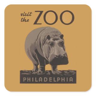 Hippopotamus vintage hippo zoo poster wpa  square sticker