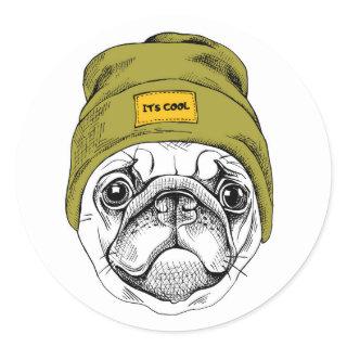 Hipster Pug | It's Cool Classic Round Sticker