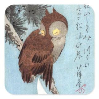 Hiroshige - Horned Owl, Pine, and Crescent Moon Square Sticker