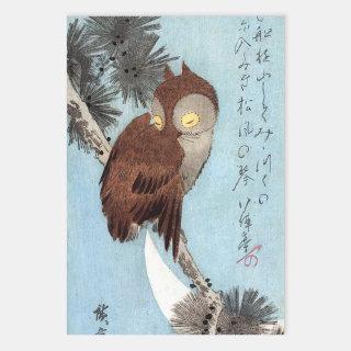 Hiroshige - Horned Owl, Pine, and Crescent Moon  Sheets