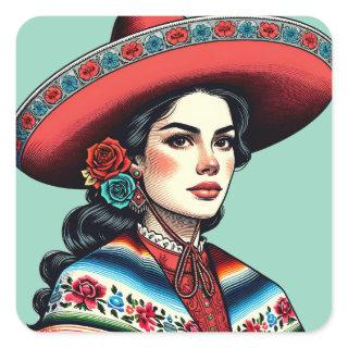 Hispanic Heritage Latinx Sarape Party Favor Square Sticker