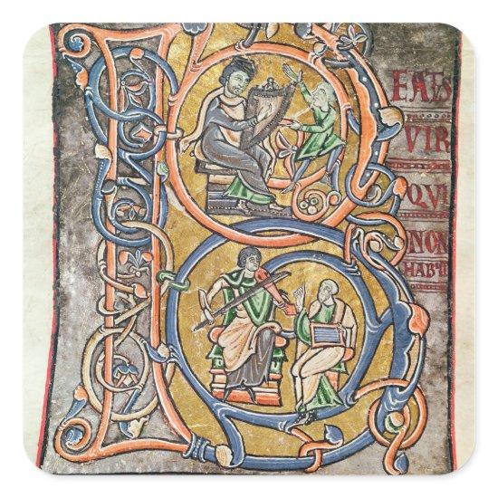 Historiated initial 'B' depicting King David Square Sticker