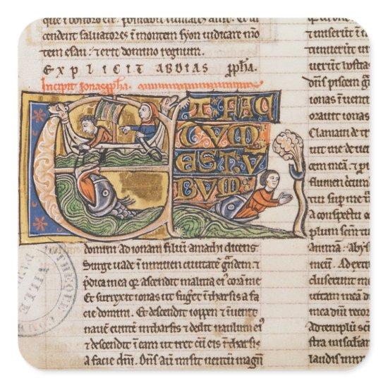 Historiated initial 'E' depicting Jonah Square Sticker