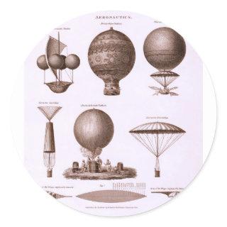 Historical Hot Air Balloon Designs Vintage Image Classic Round Sticker