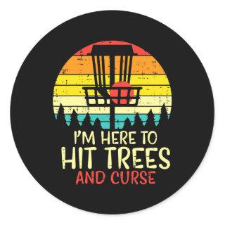 Hit Trees And Curse Sunset Retro Disc Golf Classic Round Sticker