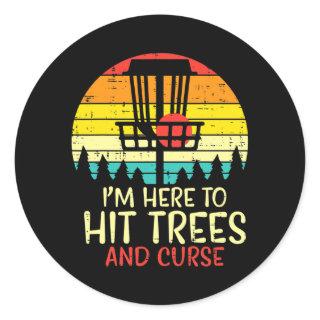 Hit Trees And Curse Sunset Retro Disc Golf Classic Round Sticker