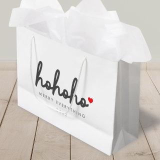 Ho Ho Ho | Christmas Heart Modern Minimalist Large Gift Bag