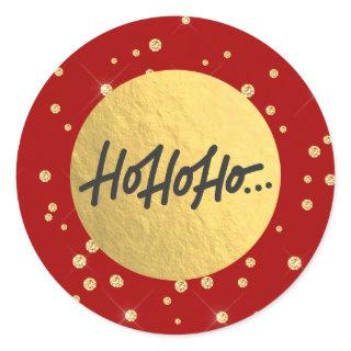 HO HO HO Christmas Holiday Red Gold dots Foil Classic Round Sticker