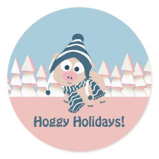 Hoggy Holidays! Winter Pig Classic Round Sticker
