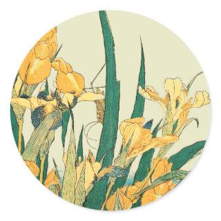 Hokusai grasshopper and iris Japan Classic Round Sticker