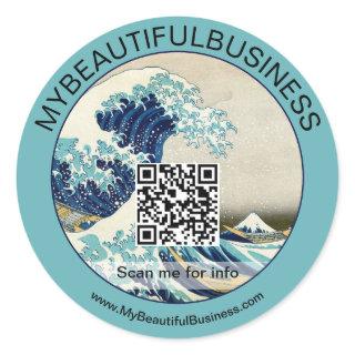 Hokusai - The Great Wave off Kanagawa - QR Code Classic Round Sticker