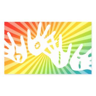 holi rainbow rays hands rectangular sticker