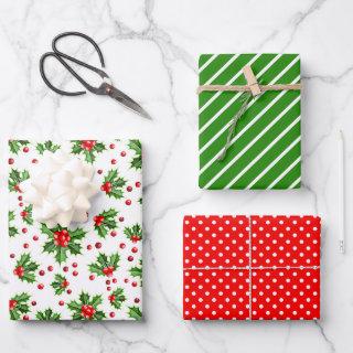 Holiday Green Holly Red Berries Polka Dots Pattern  Sheets