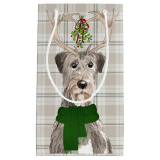 Holiday Irish Wolfhound and Taupe Plaid Christmas Small Gift Bag