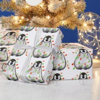 Holiday Penguin - twinkle red and green lights Wra