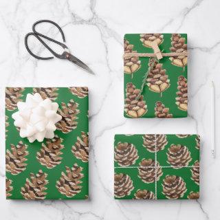 Holiday Pine Cones On Green  Sheets