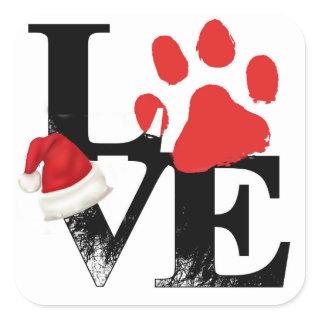 Holiday Santapaws -Paw Print in Christmas LOVE Square Sticker