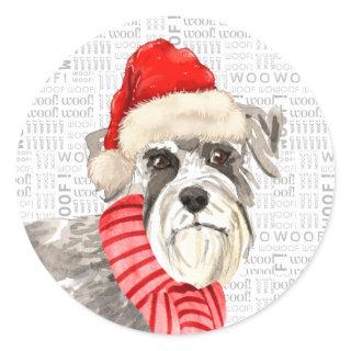 Holiday Schnauzer Dog and Woof Art Christmas Classic Round Sticker