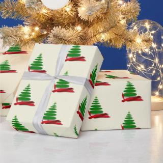 Holiday Tree with Red Ribbon Christmas