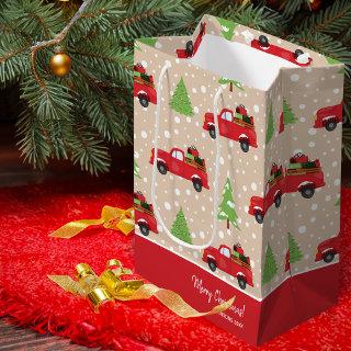 Holiday Tree with Vintage Truck Merry Christmas Medium Gift Bag