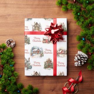 Holiday Village Houses Merry Christmas Pattern