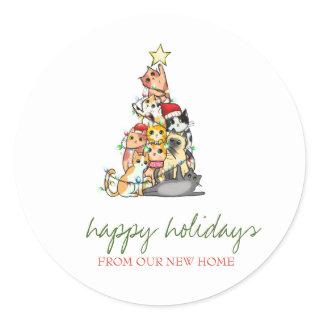 Holiday We Have Moved,Adorable Cats Pine Tree Classic Round Sticker