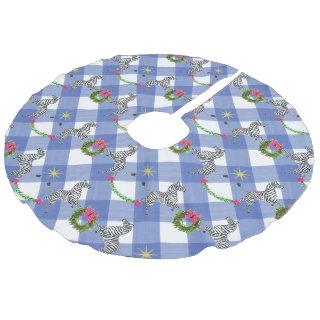 Holiday Zebras on Blue Plaid Faux Linen Tree Skirt