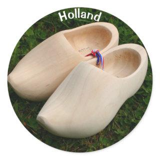 Holland: Dutch wooden clogs Classic Round Sticker