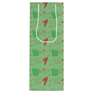 Holliday Retro Atomic Pattern on green Wine Gift Bag
