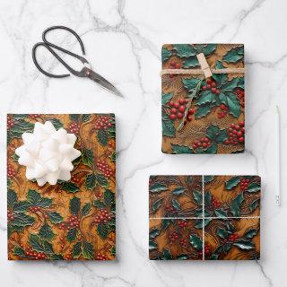 Holly and Berries Tooled Leather Look Assortment  Sheets