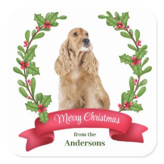 Holly Banner Cocker Spaniel Christmas Square Sticker