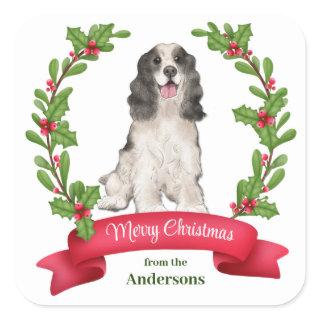 Holly Banner Parti Color Cocker Spaniel Christmas Square Sticker